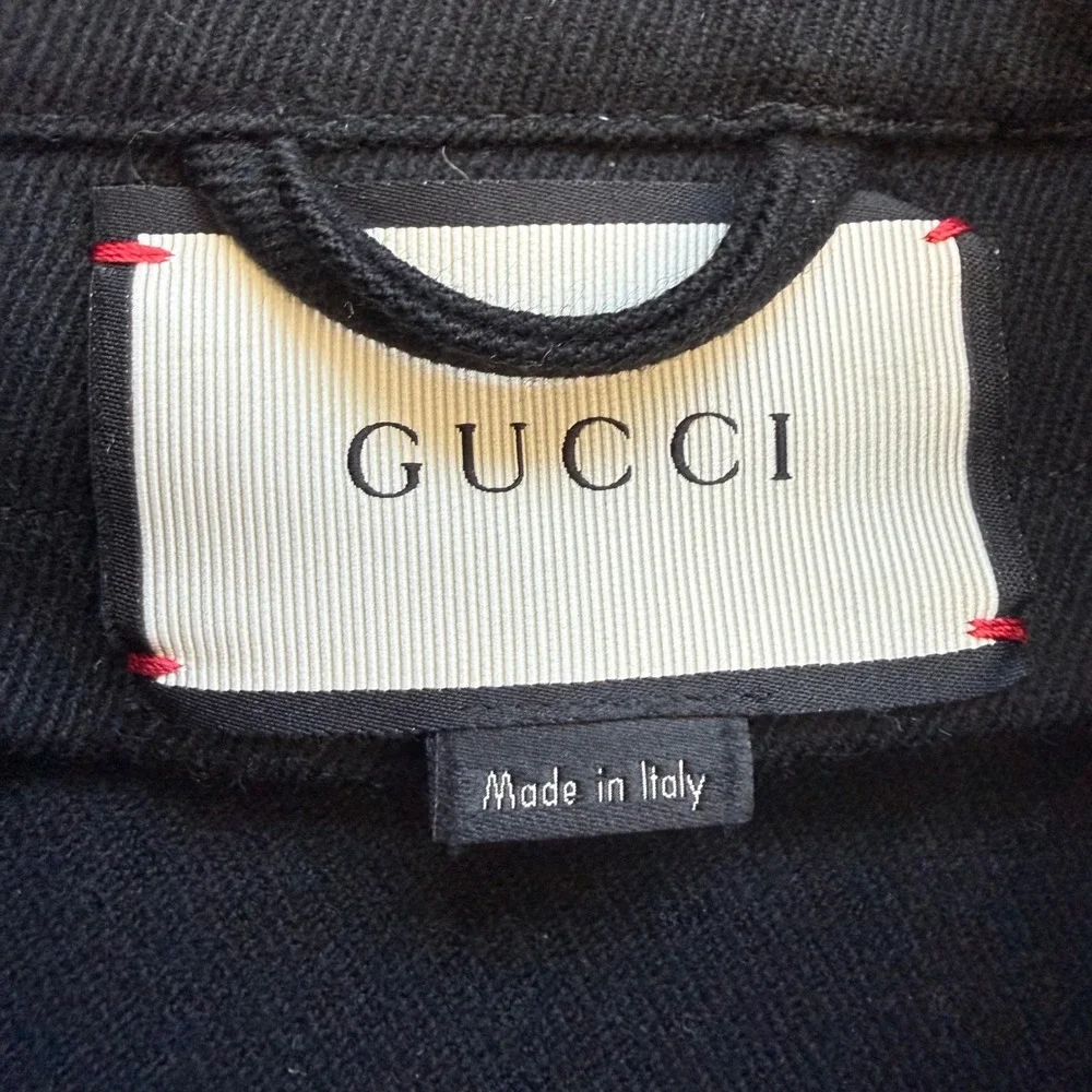 Gucci Mens Black Suede Trim Field Jacket Utility Coat IT 56 Made in Italy